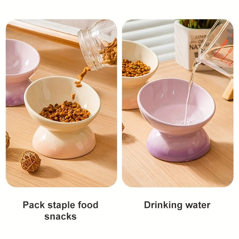 Tigela para gatos, Tigelas elevadas de cerâmica para alimentos de animais de estimação - Perfeitas para cães e gatos - Reduz a tensão no pescoço e melhora a digestão