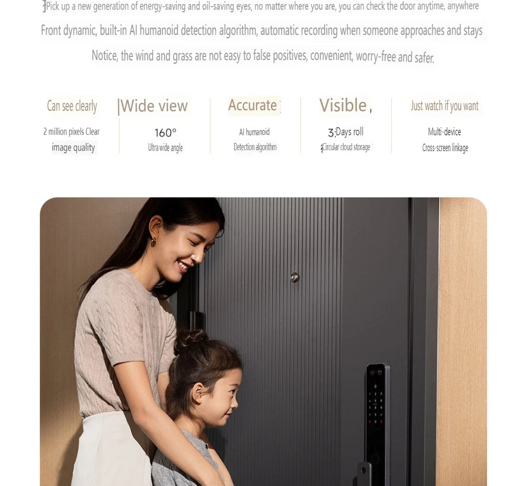 Fechadura inteligente Xiaomi 2025 com tela olho de gato, impressão digital, Bluetooth, NFC, para MiHome, fechadura push-pull com câmera