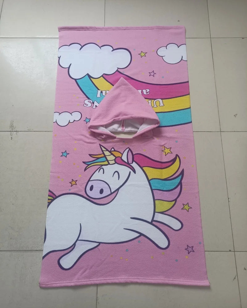 girl Bathrobe Newborn Towel for Kids Dress Up Kids Poncho Cape Kids Unicorn pattern Beach Towel Poncho Hooded Baby