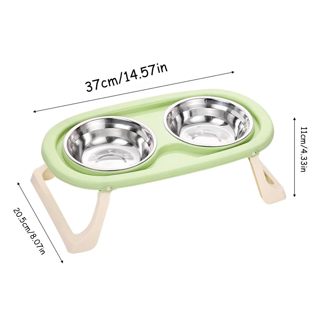 Tigela dupla para animais de estimação: design dobrável elevado para cães e gatos, antiderramamento, grande capacidade, tigela de comida para gatos e prato de alimentação para cães