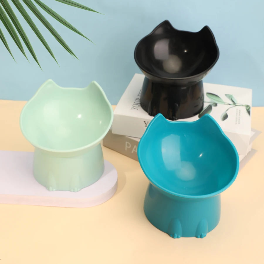 Tigela elevada para gatos WhiskerWare, 1 peça, tigela de plástico antiderrapante para alimentação de animais de estimação com borda inclinada, proteção para o pescoço e comida para gatinhos