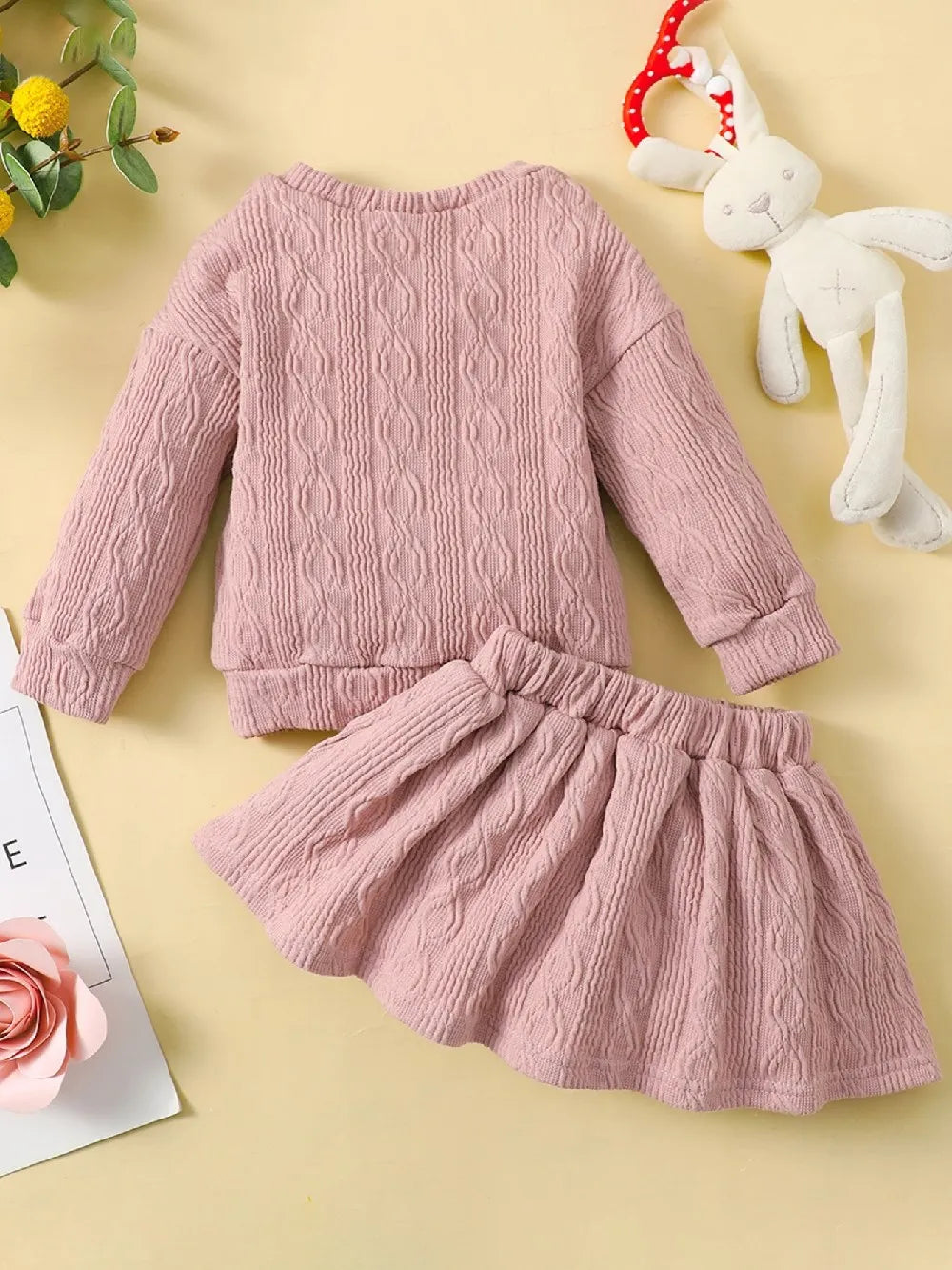 Conjunto de 2 peças de roupas fofas para recém-nascidos, outono e inverno, coelho adorável, suéter de manga comprida + saia, roupa quente de ano novo, 3 a 24 meses