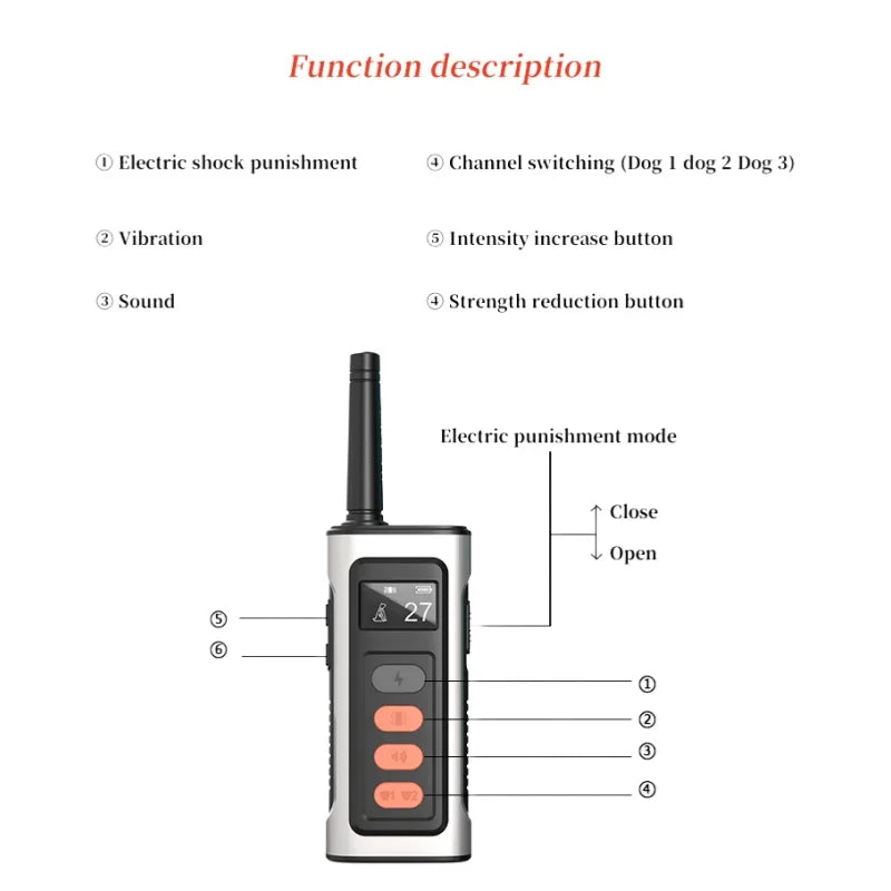 1100m Digital Dog Training Collar Waterproof Rechargeable Remote Control Pet with LCD Display for All Size Shock Vibration Sound