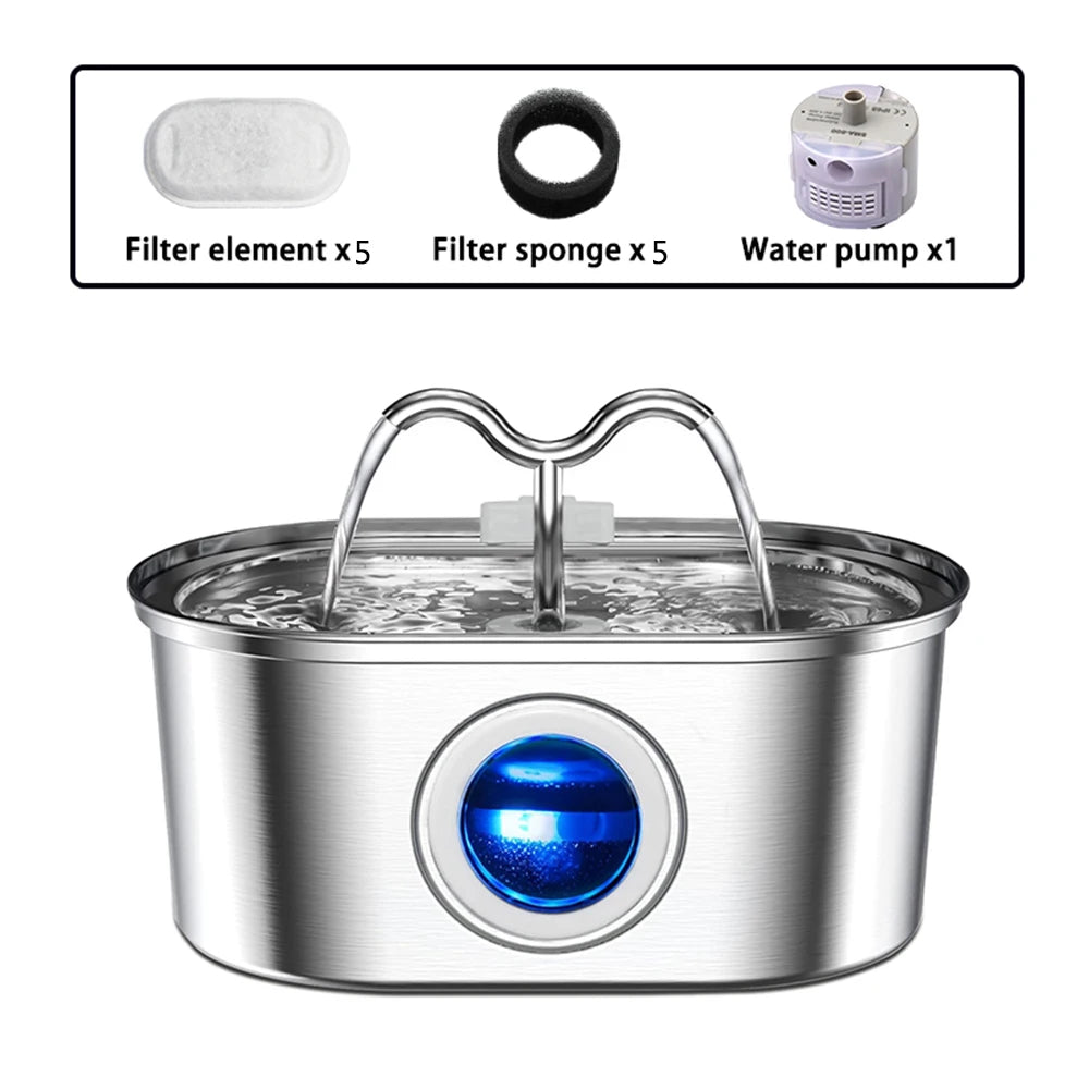 Bebedouro automático para gatos e cães, 108 oz/3,2 l, em aço inoxidável, com luz LED e bomba silenciosa