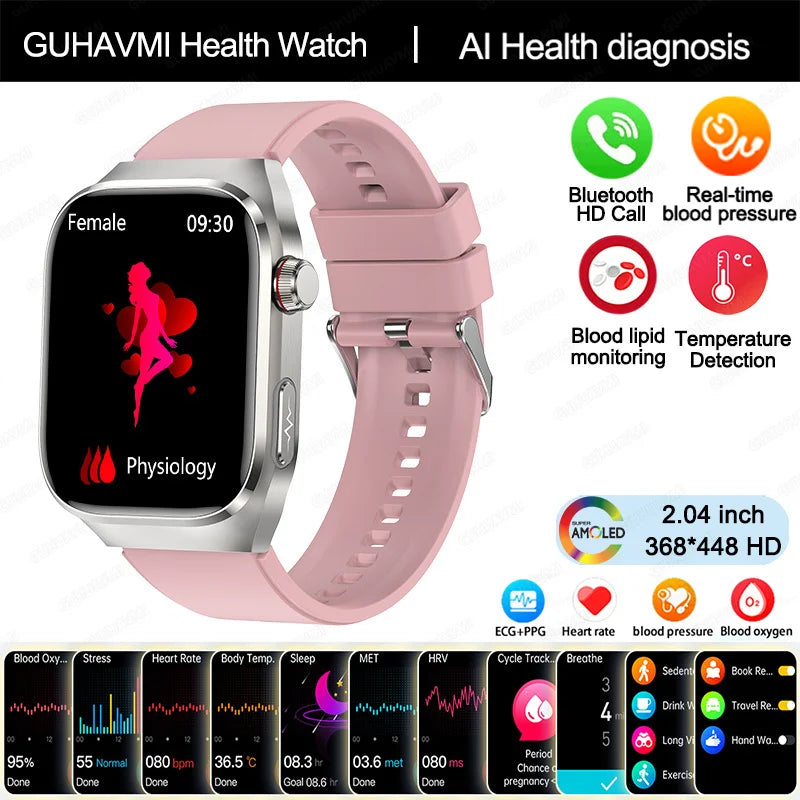 Novo relógio inteligente masculino com diagnóstico de IA e monitoramento de saúde, pressão arterial, ECG, ácido úrico, lipídios, BT Call, relógios inteligentes para HUAWEI