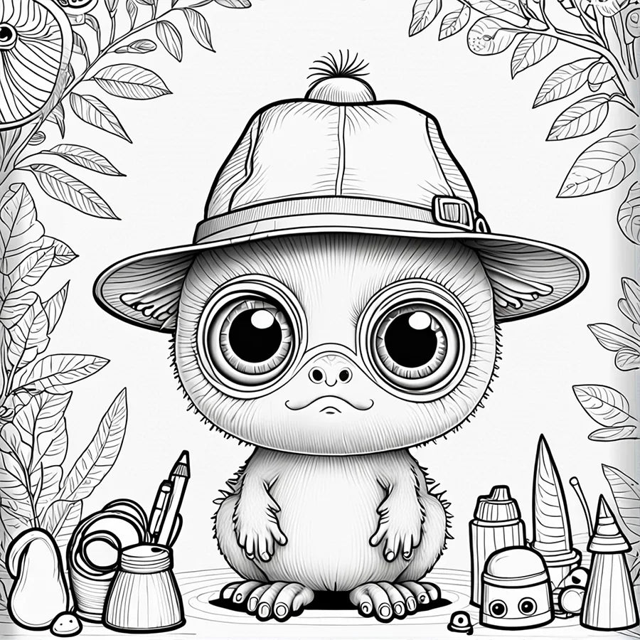 Livro de colorir de 20 páginas de criaturas fantásticas adoráveis para adultos e adolescentes com desenhos animados de criaturas fofas, grafite, pintura e desenho