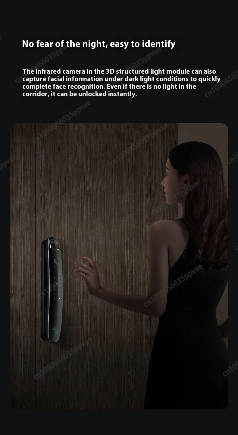 Fechadura de porta inteligente com reconhecimento facial 3D, anti-arrombamento e anti-arrombamento, totalmente automática, trava de impressão digital com senha, interfone, fechadura de porta inteligente
