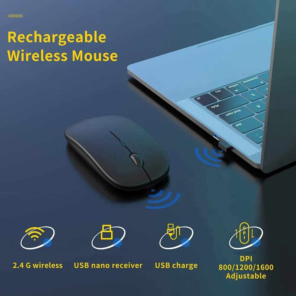 Mouse gamer sem fio, silencioso e mágico, adequado para laptops e tablets, com versões alimentadas por bateria e recarregáveis