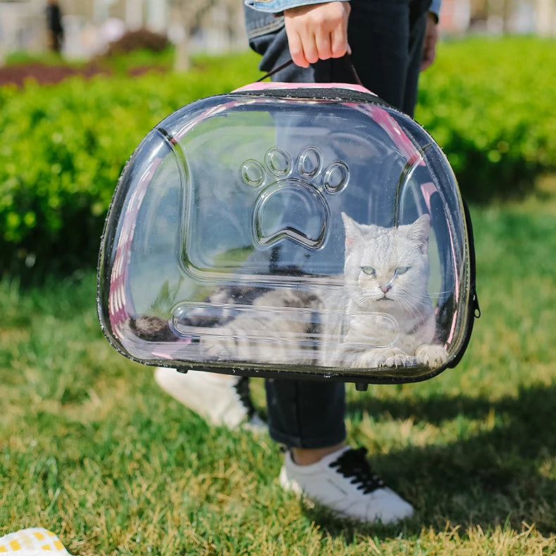 Bolsa de ombro para animais de estimação, bolsa de transporte para gatos, bolsa respirável para viagem ao ar livre, cápsula transparente para filhotes e gatinhos, bolsa de ombro portátil
