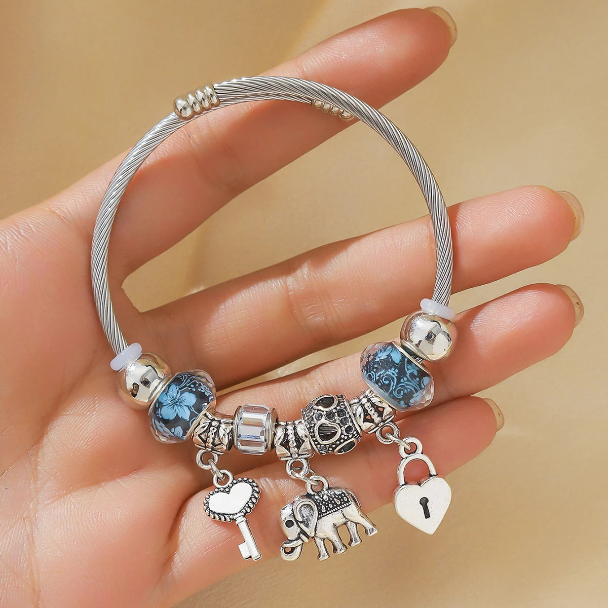 1 Pulseira feminina estilo família elefante pêssego coração árvore da vida pingente liga pulseira viagem ao ar livre banquete festa festival presente