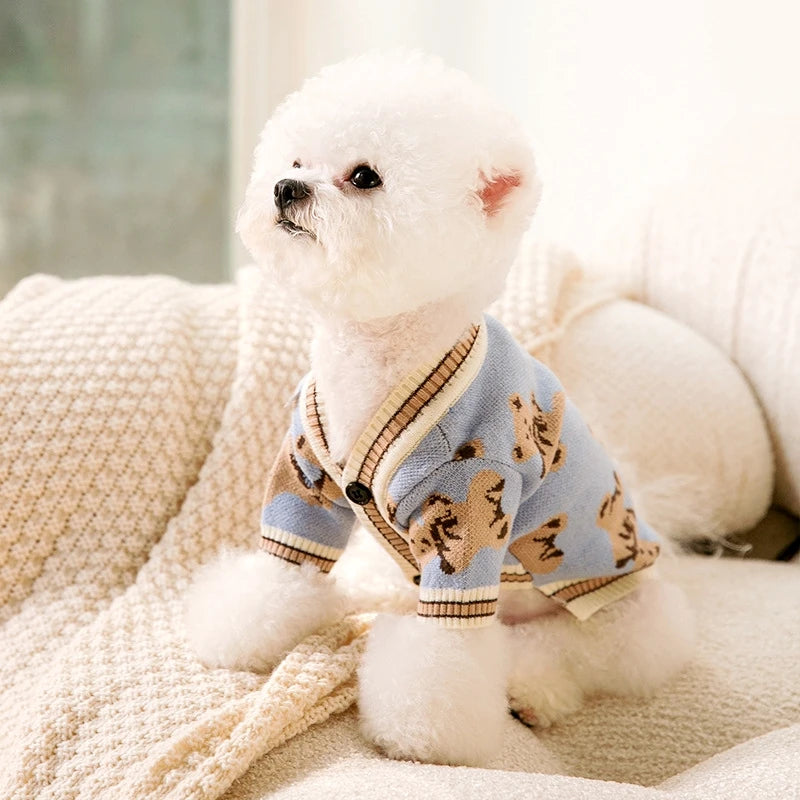 Roupas de luxo para cães Chihuahua Pet Cardigan listrado Suéter Bichon Frise Filhote de cachorro Gatinho Cachorro Casaco quente Acessórios para cães Gatos Roupa para animais de estimação