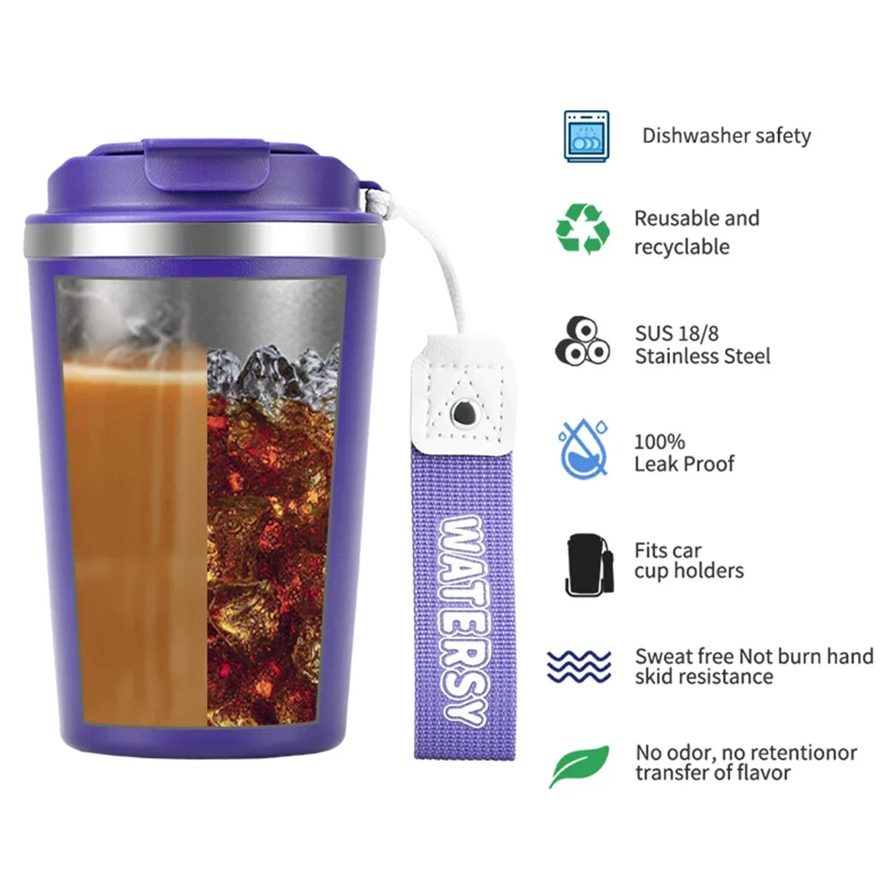 Caneca térmica de aço inoxidável 380ml para café, parede dupla, com isolamento a vácuo, para escritório, casa, viagem, carro, caneca