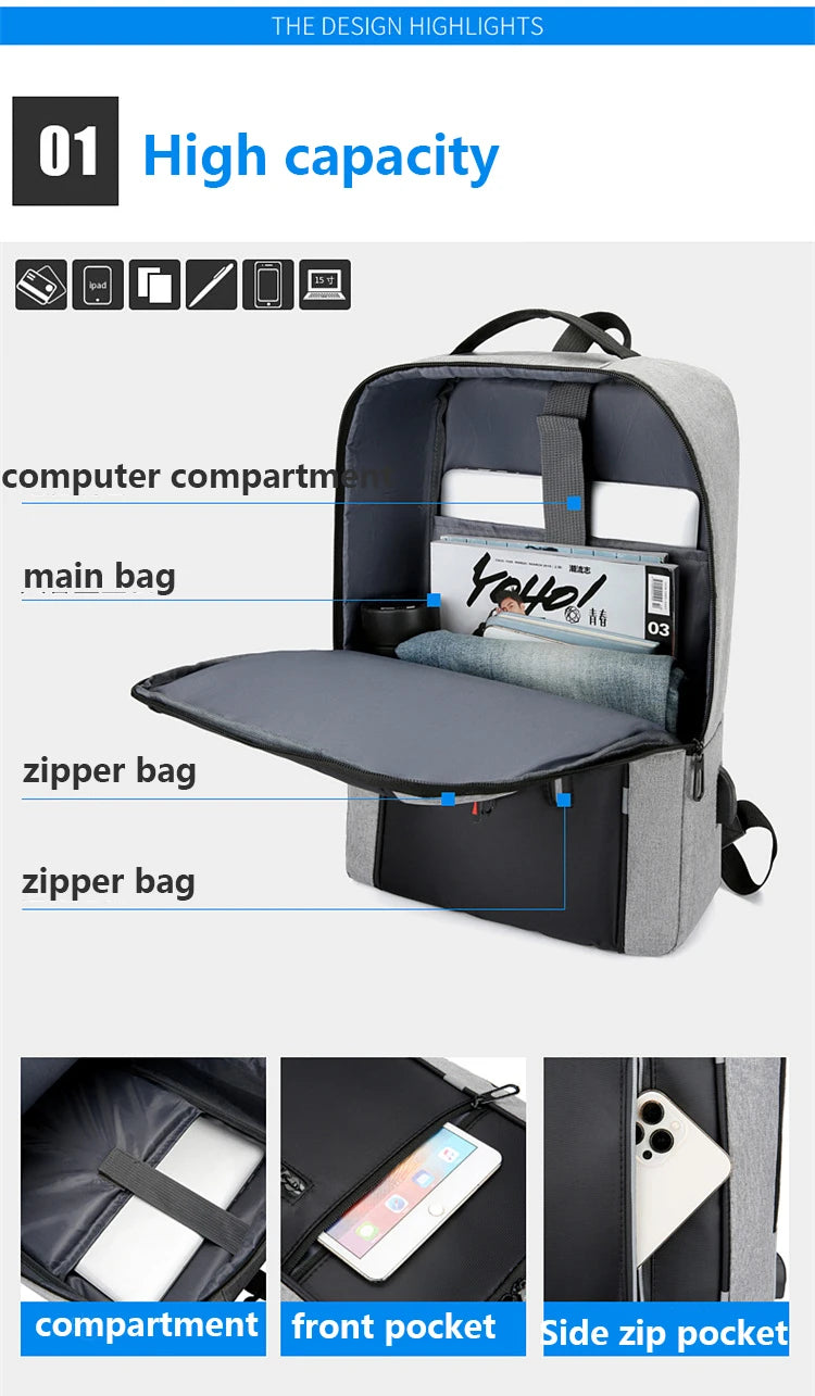 Mochilas escolares masculinas à prova d'água para laptop, mochilas escolares com entrada USB de 15,6 polegadas, mochilas de grande capacidade para homens