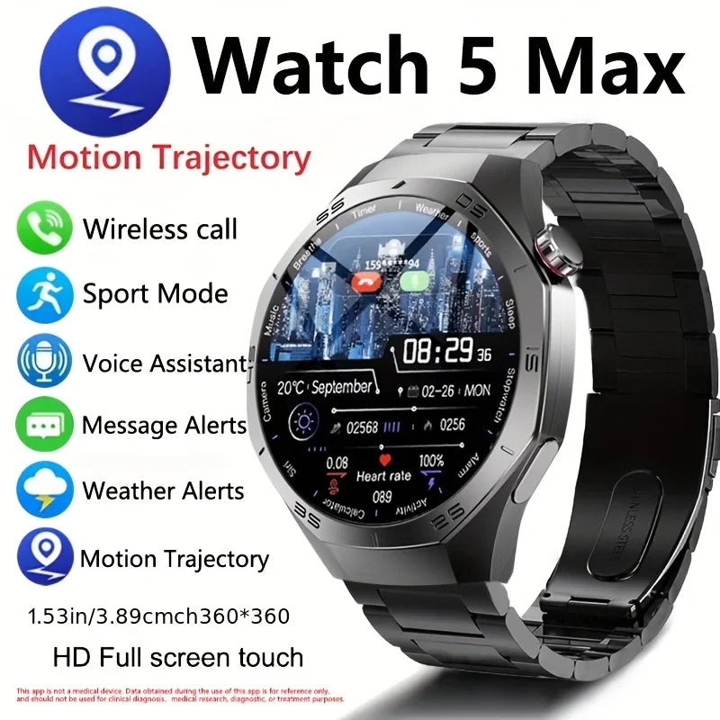 2025 Novo para Android e iOS Smart Watch Masculino Tela AMOLED GPS Trajetória de movimento Frequência cardíaca Bluetooth Chamadas SmartWatch à prova d'água