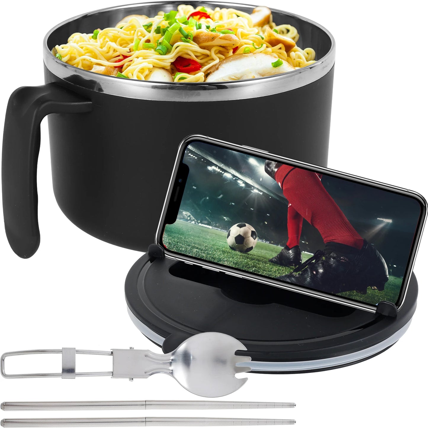 Tigela de macarrão instantâneo de aço inoxidável 1200ml com tampa resistente ao calor para macarrão instantâneo, utensílios de cozinha e utensílios de cozinha
