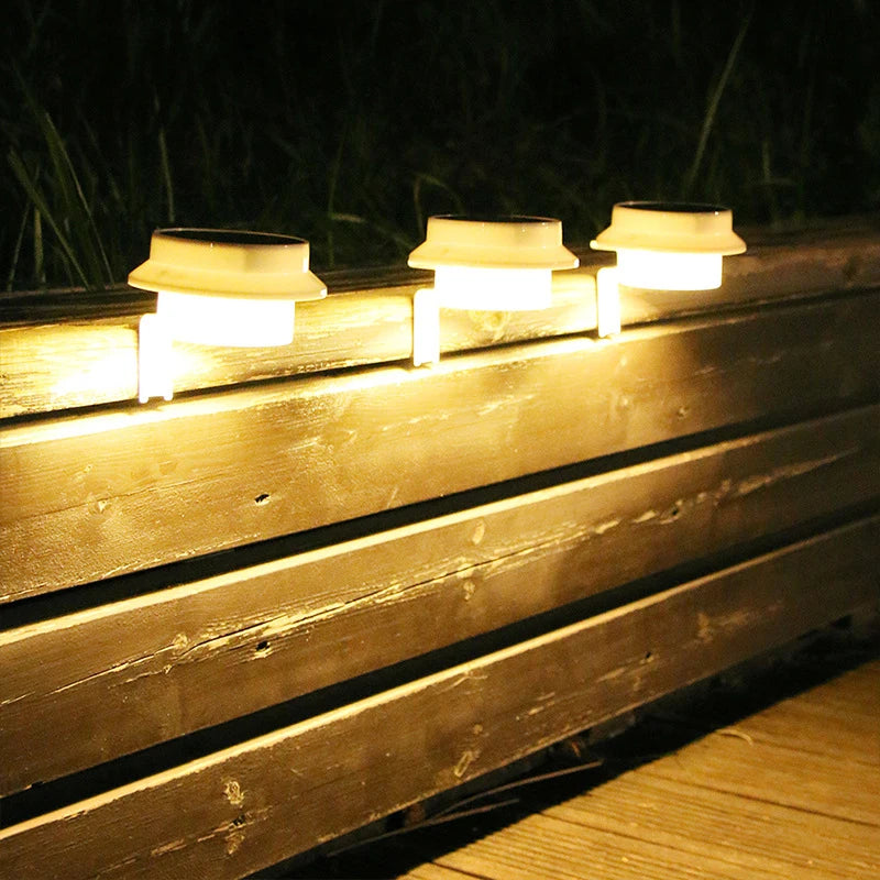 Luminária de parede à prova d'água com energia solar 3LED para calha, luz noturna branca e quente para cerca, caminho de jardim, luminária LED decorativa para acampamento