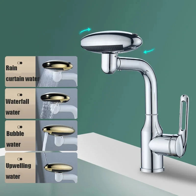 Torneira multifuncional para cascata, 4 modos de saída de água, torneira de água quente, rotação 360°, água quente e fria, névoa