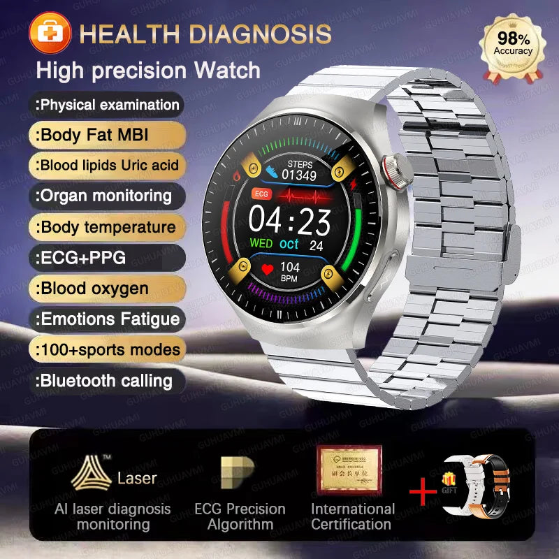 2025 para HUAWEI Precise ECG + PPG Ácido Úrico HD Smart Watch Masculino Lipídios no Sangue Frequência Cardíaca Pressão Arterial Esporte Chamada Saúde Smartwatch