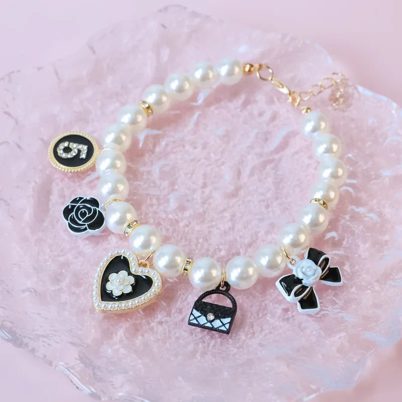 Pet Pearl Collar Little Cat Dog Love Pearl Necklace Cute Dog Jewelry Pet Accessories Puppy Necklace Bow Ties Dogs Pet Products