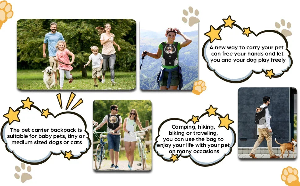 Mochilas para transporte de cães, mochilas confortáveis para cães, bolsas para transporte de filhotes de estimação para ciclismo, caminhadas, camping, bolsa para transporte de cães