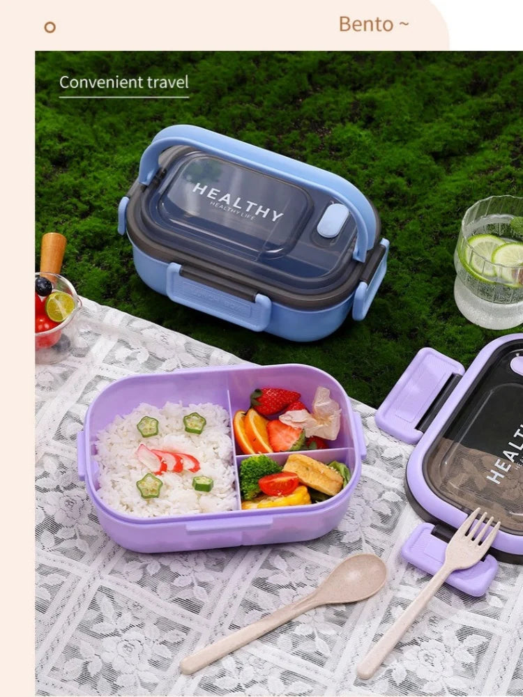 Lancheira de camada dupla 1200ml, compartimento portátil, caixa de alimentos para frutas, salada, micro-ondas, garfo e colher, caixa de piquenique para alimentos frescos