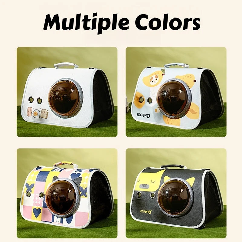 Mochila dobrável para transporte de gatos – Design fofo de desenho animado com aberturas de ventilação e alça de ombro, bolsa de viagem para animais de estimação para gatos