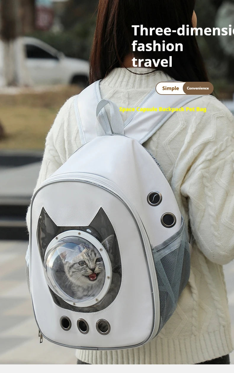 Mochila para animais de estimação Space Capsule com visão de 360°/malha respirável/alça de segurança para transporte de gatos/transportadora de cães com bolha transparente