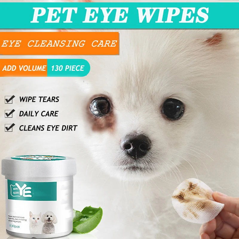 Lenços umedecidos para cães e gatos, lenços umedecidos para marcas de lágrimas, produtos de limpeza universais sem irritação, 130 lenços em lata