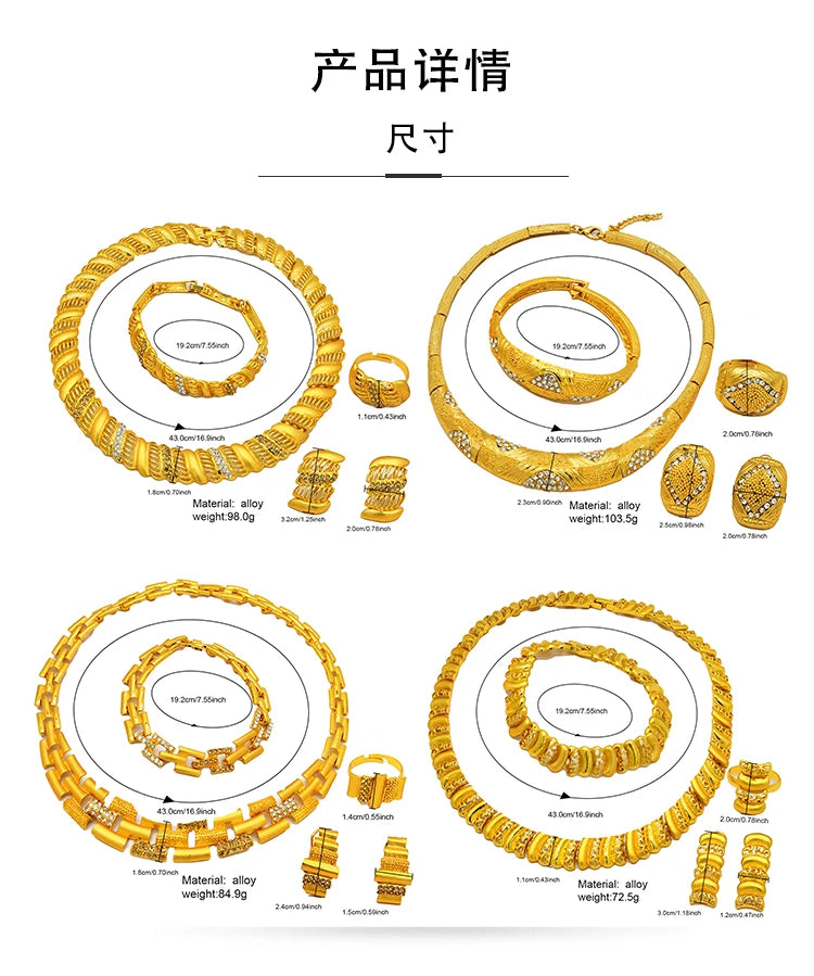 XUHUANG Conjunto de colares com correntes de ouro 24k, moda nupcial africana, joias de noivado indianas para presentes de festa de casamento em Dubai