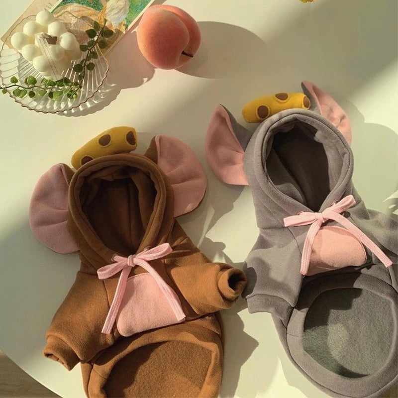 Moletom com capuz para gatos de estimação, outono e inverno, lã quente, cosplay de animais, macacão para cães pequenos, roupa engraçada para gatinhos de Halloween