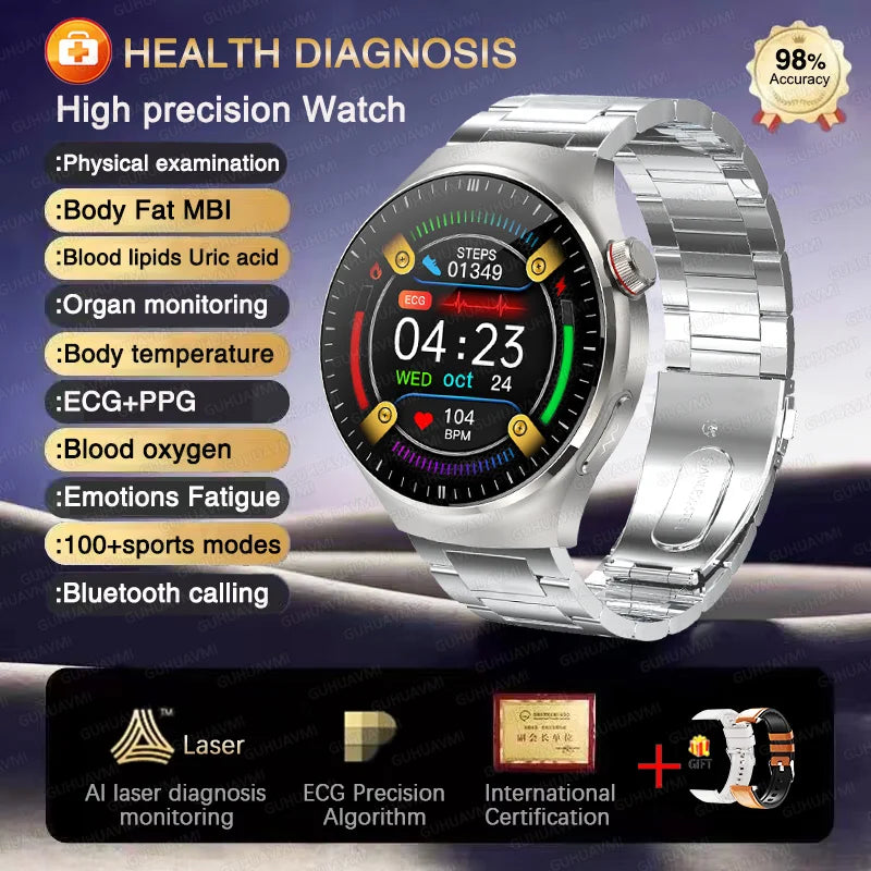 2025 para HUAWEI Precise ECG + PPG Ácido Úrico HD Smart Watch Masculino Lipídios no Sangue Frequência Cardíaca Pressão Arterial Esporte Chamada Saúde Smartwatch