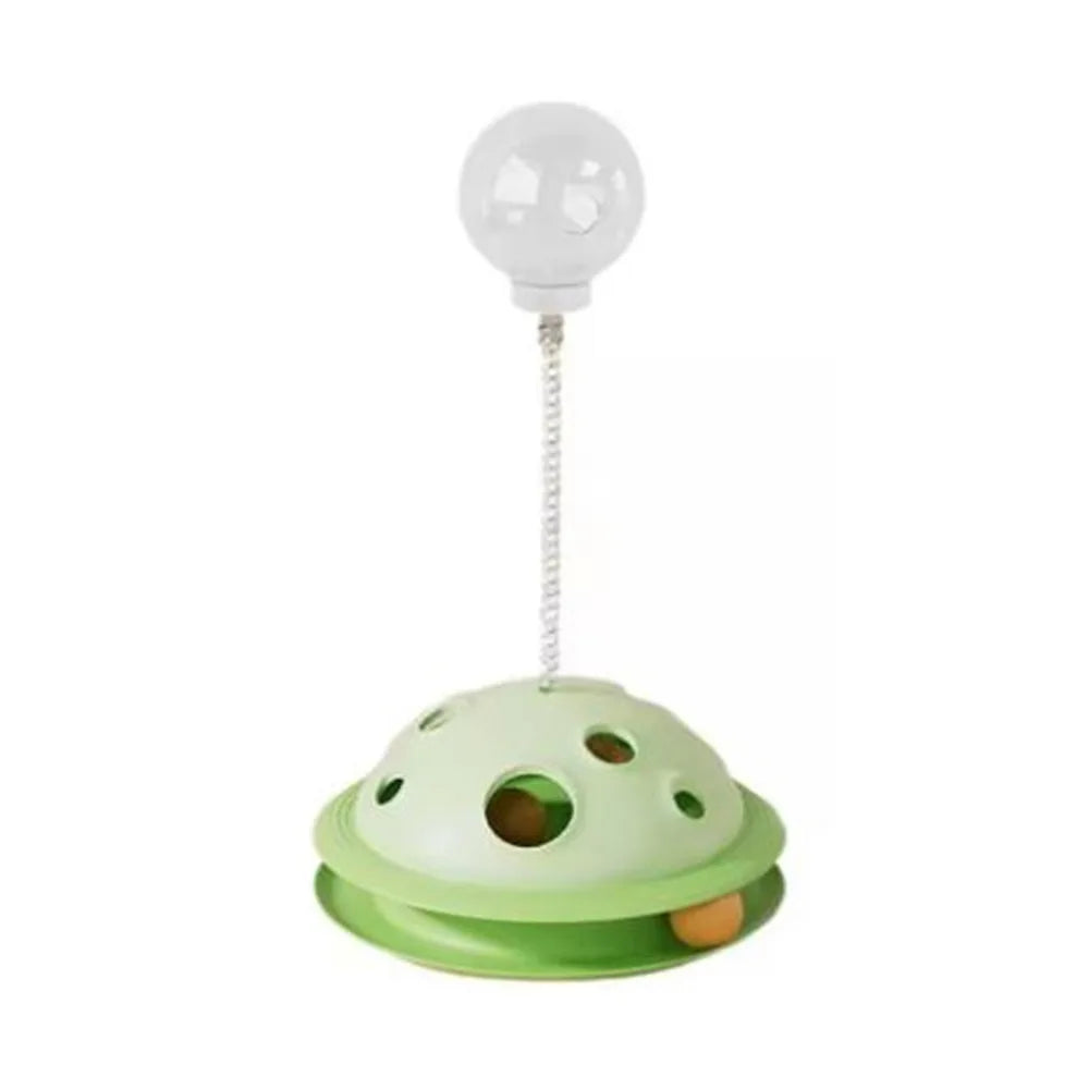 Bola de comida de plástico para gatos, brinquedo interativo com haste de mola, bola de brinquedo giratória destacável para gatos