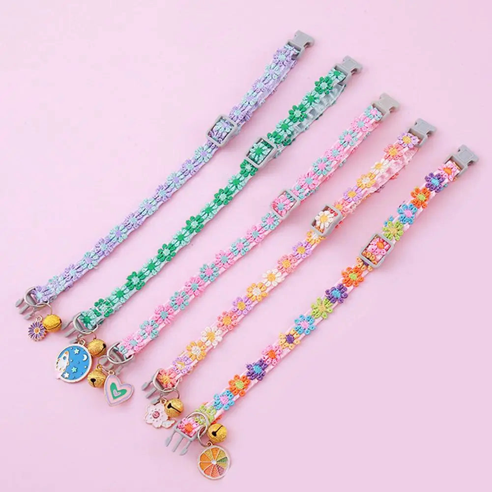 Pet Collar With Bell Cartoon Footprint Colorful Dog Puppy Kitten Collar Adjustable Safety Bell Ring Necklace Pet Accessories