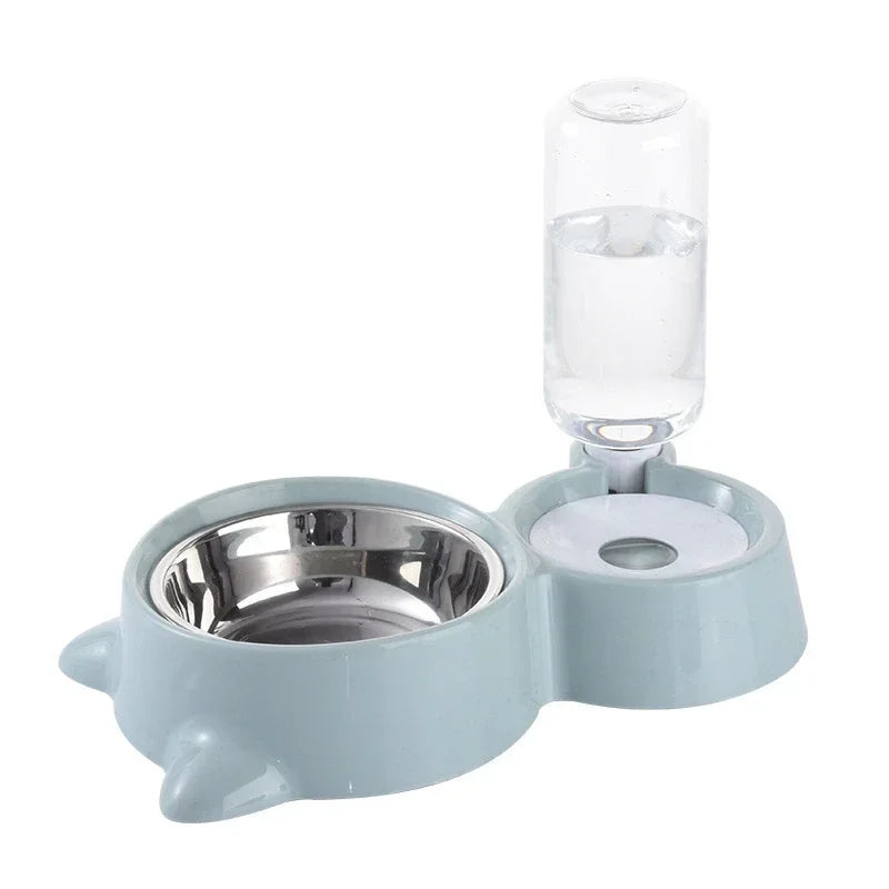 Tigela de comida para animais de estimação, recipiente de comida com armazenamento automático de água e equipado com dispensador de água para animais de estimação 2 em 1 dispensador de água para tigela de gato
