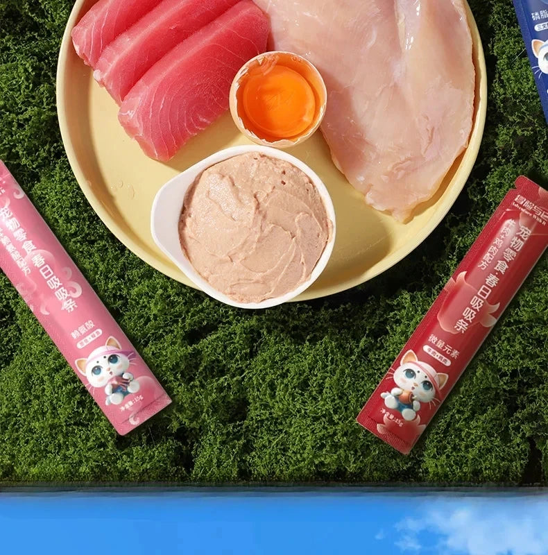15g*5 Bag Pet Snacks Fish Oil Cat Strips Cat Wet Food Hydrating Cat Snacks Nutrition Salmon eel anchovy Chicken Cat Liquid Snack