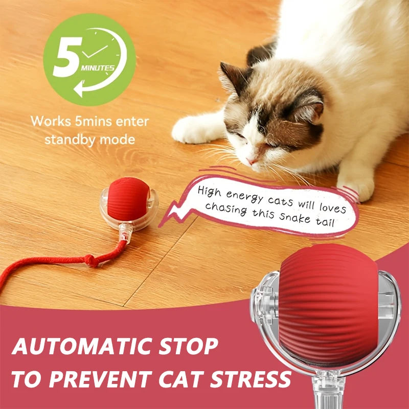 Bola automática para provocar gatos com movimento automático e cauda falsa, brinquedo interativo com sensor inteligente recarregável para gatos em ambientes internos