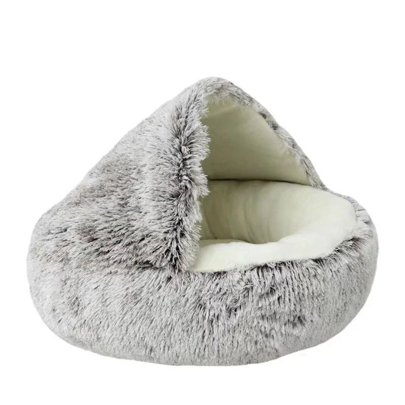 Cama para cães e gatos, colchão para animais de estimação, quente, macia, de pelúcia, com capa, ninho redondo, caverna para cães pequenos e gatinhos