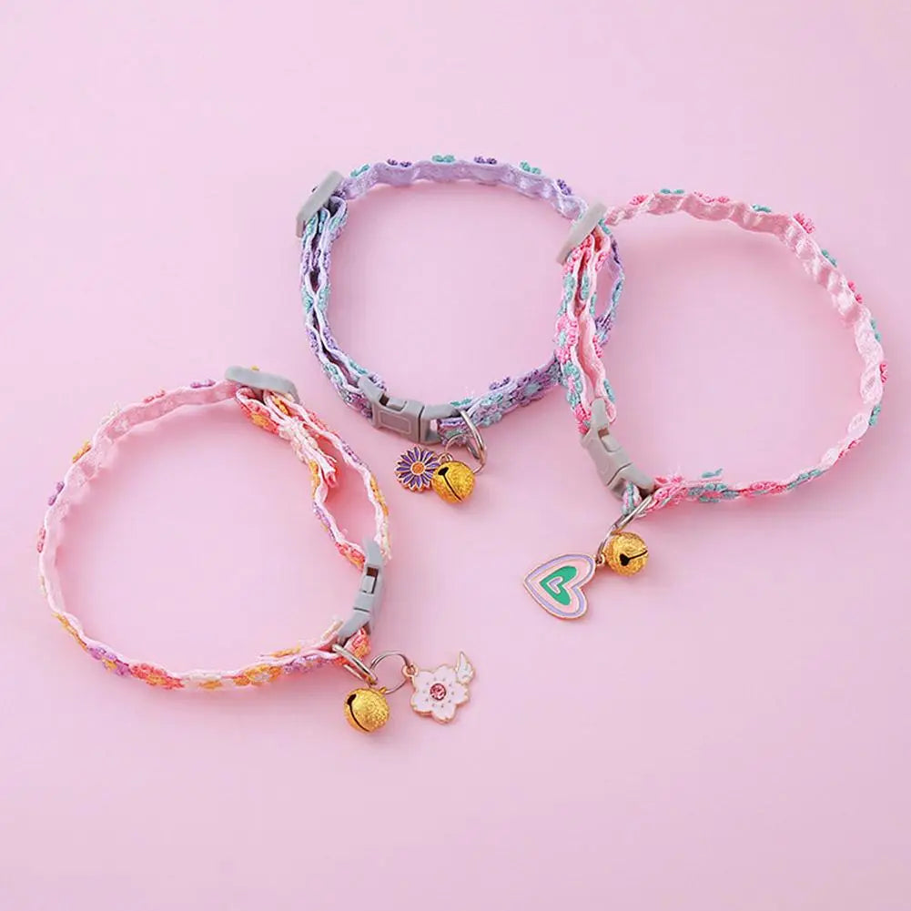 Pet Collar Adjustable Colorful Lace Flower Cat Collar Puppy Accessory Necklace Pet Collar Kitten Cute Dog Bell Cat Product