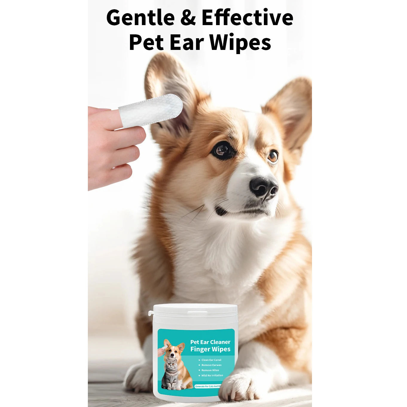 Produtos de limpeza para animais de estimação Lenços umedecidos para limpeza de orelhas Pontas dos dedos para cuidados com as orelhas Remoção de ácaros Produtos para limpeza de orelhas de cães e gatos