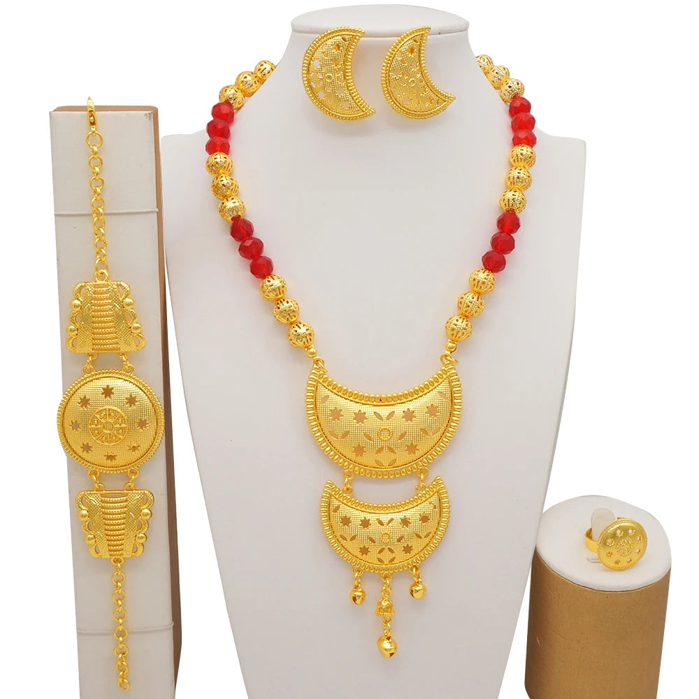 Conjuntos de joias finas 2023 para mulheres, presentes de casamento, colar, pulseira, brincos, anel, joias com contas africanas