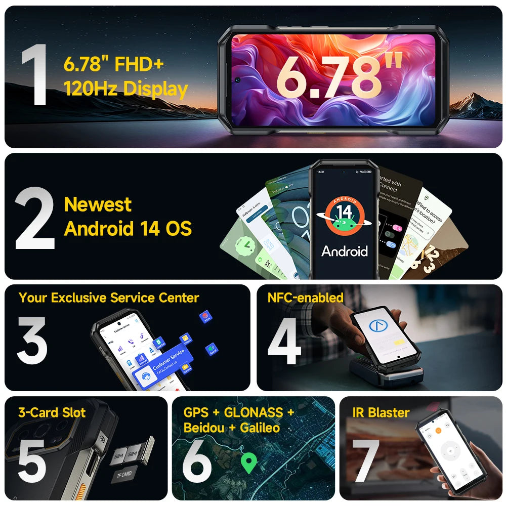 Ulefone Armor 27T Pro 5G, telefone robusto, 10600mAh, Android 14, smartphone com câmera noturna de 50MP+64MP, 6,78" 120Hz, 24GB+256GB NFC