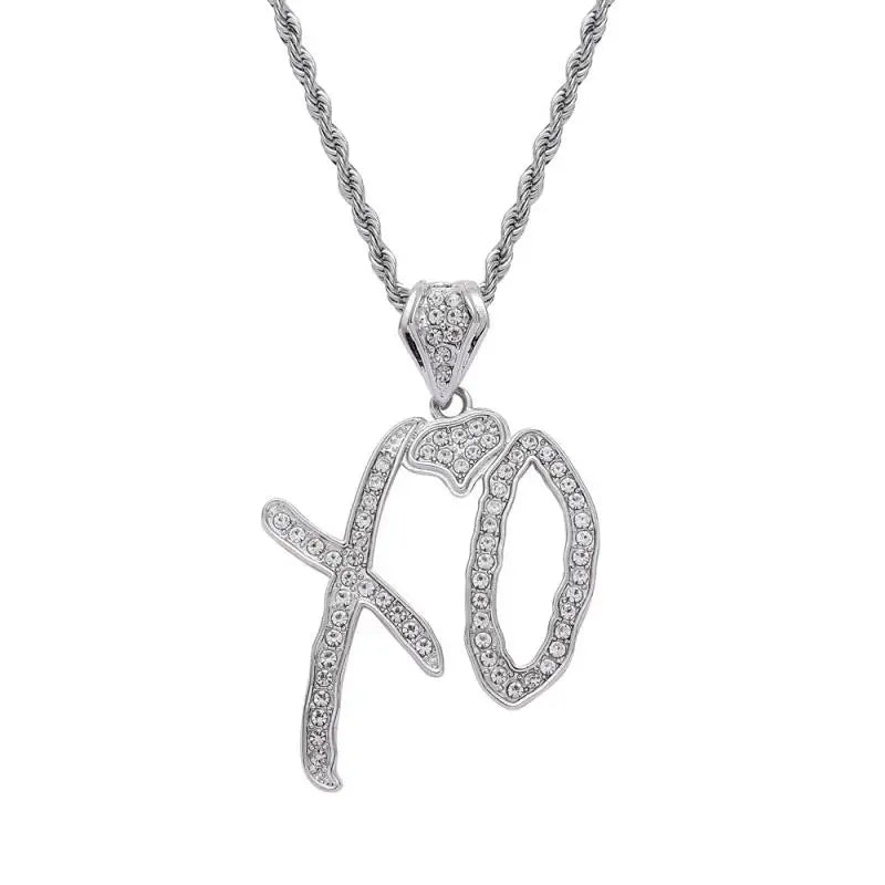 Pingente de alfabeto XO com zircônia incrustada em metal, tendência, personalidade, masculino, feminino, glamour de rua, moda hip hop, colar, joias, presentes
