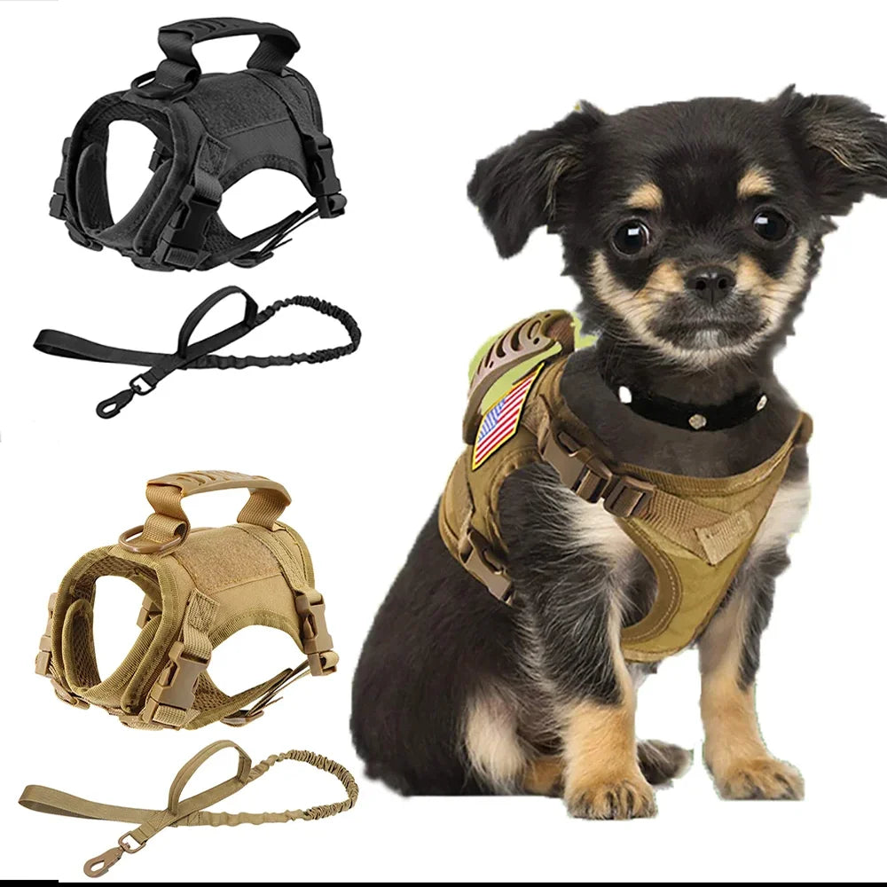 Arnês tático para cães de raças pequenas, colete ajustável para cães de serviço militar, acessórios para treinamento e trabalho