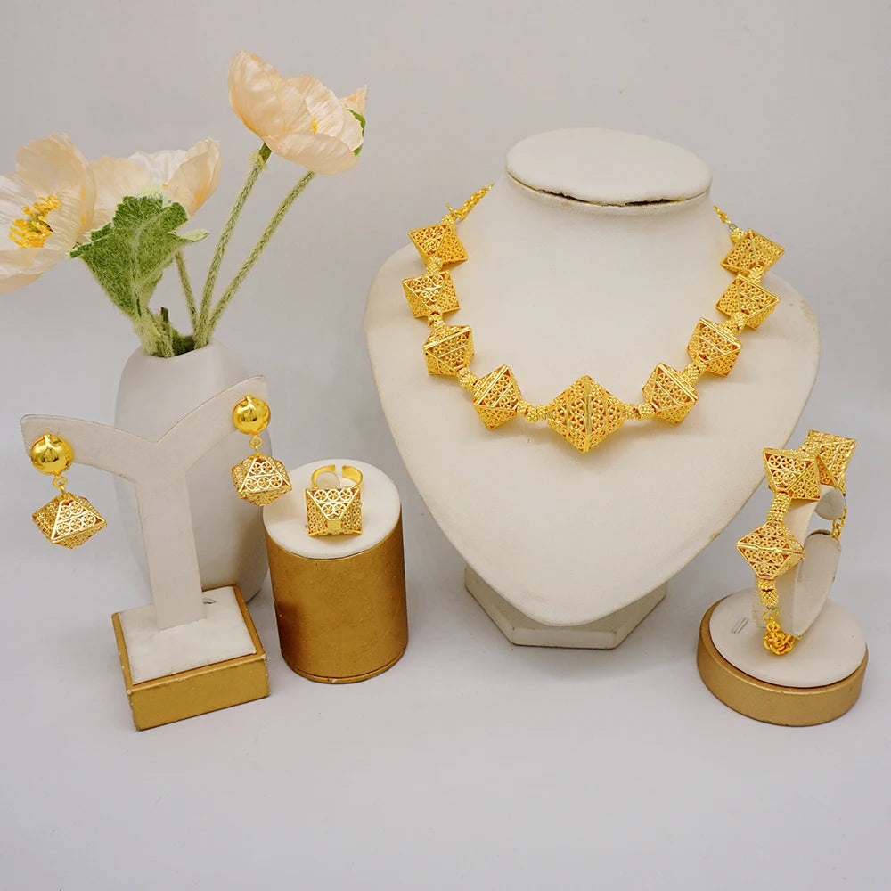 Conjuntos de joias finas 2023 para mulheres, presentes de casamento, colar, pulseira, brincos, anel, joias com contas africanas