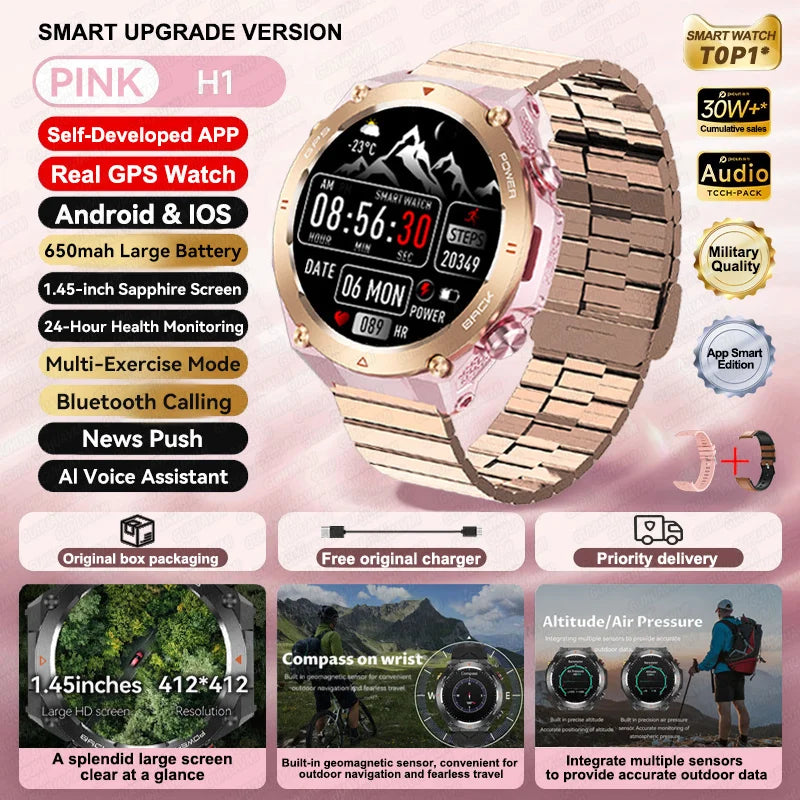 Novo relógio inteligente esportivo Xiaomi com GPS, à prova d'água, rastreador fitness, chamada Bluetooth, bateria de 650 mAh, pulseira feminina, 2025