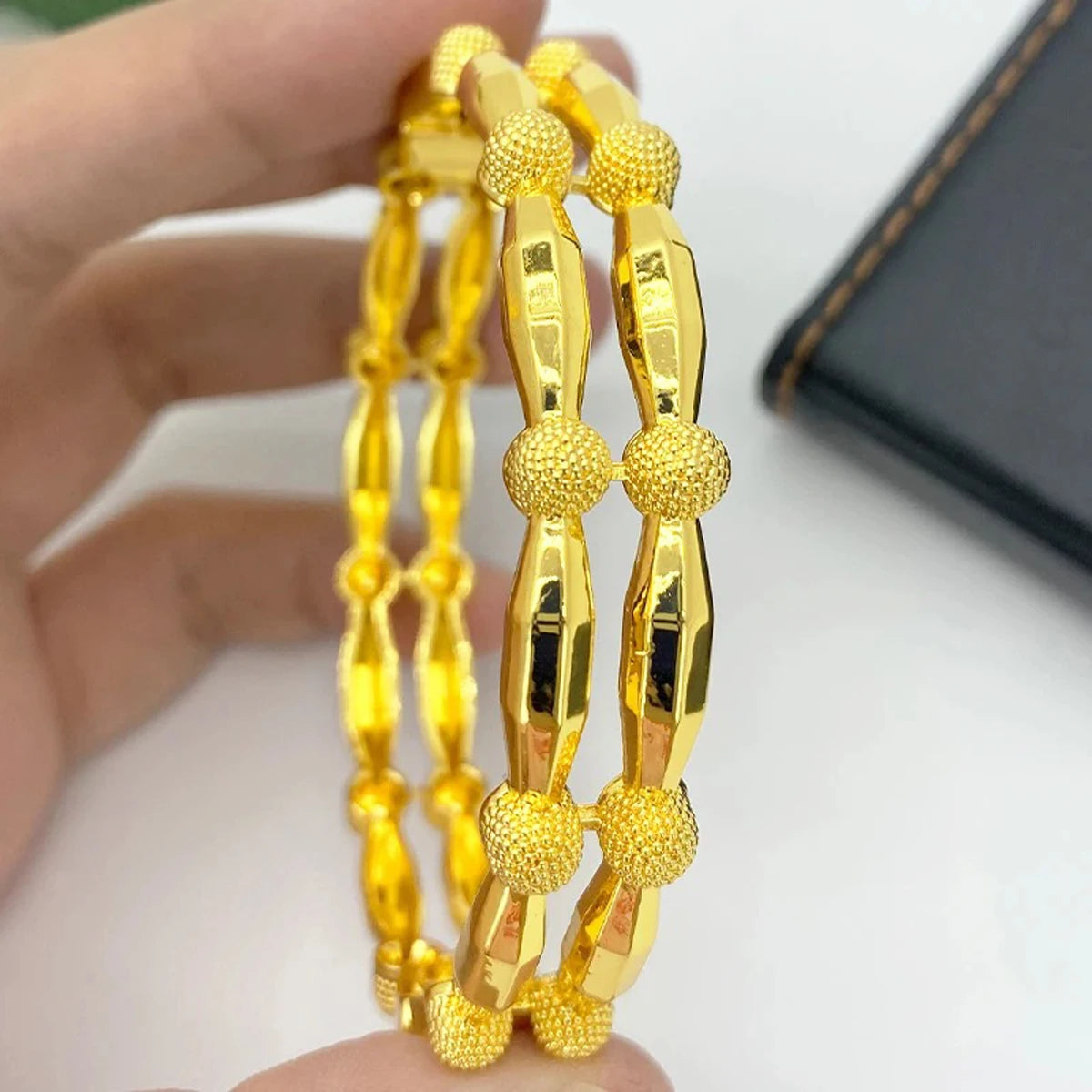 1 peça de pulseiras de luxo vazadas douradas etíopes para noivas, joias indianas para casamento, joias de noivado em Dubai, presentes 24k, novas