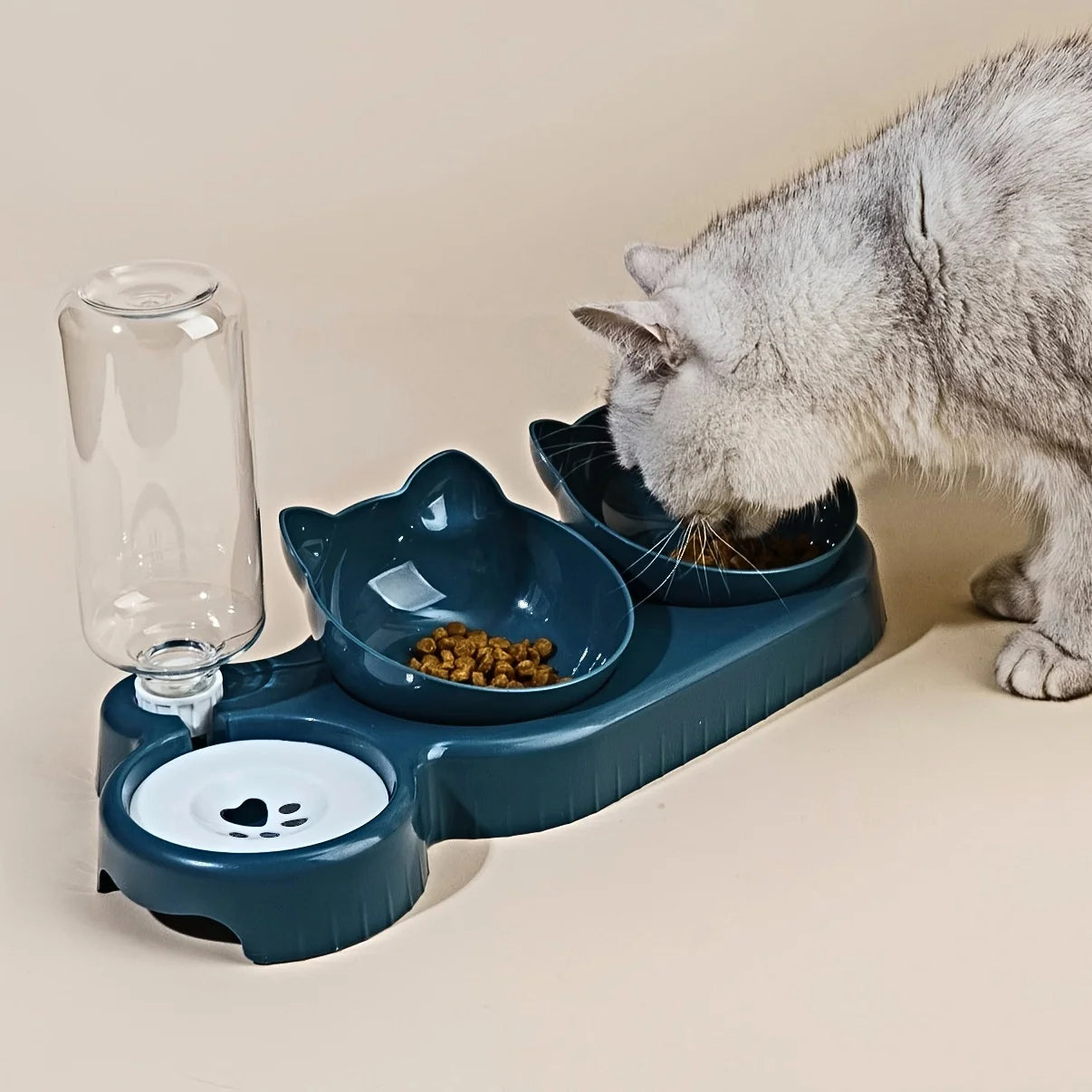 Tigelas para animais de estimação com alimentador de água, design 3 em 1 para orelhas, conjunto de tigelas de água e comida para gatos com garrafa de água por gravidade para proteção do pescoço