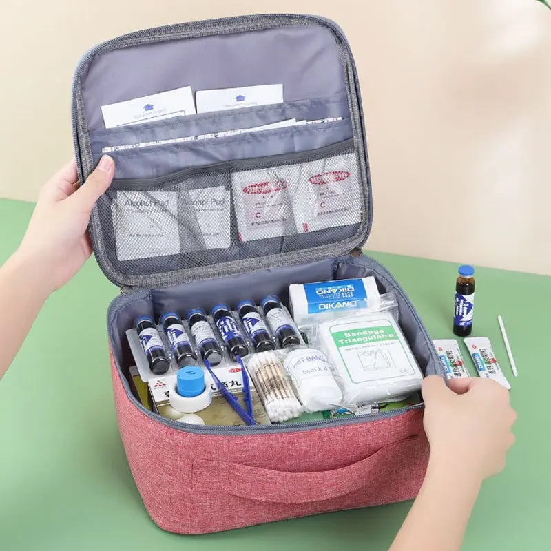 Kit de primeiros socorros para a família, 1 peça, portátil, para viagem, para uso externo, bolsa de armazenamento de medicamentos em camadas, grande capacidade, para uso doméstico