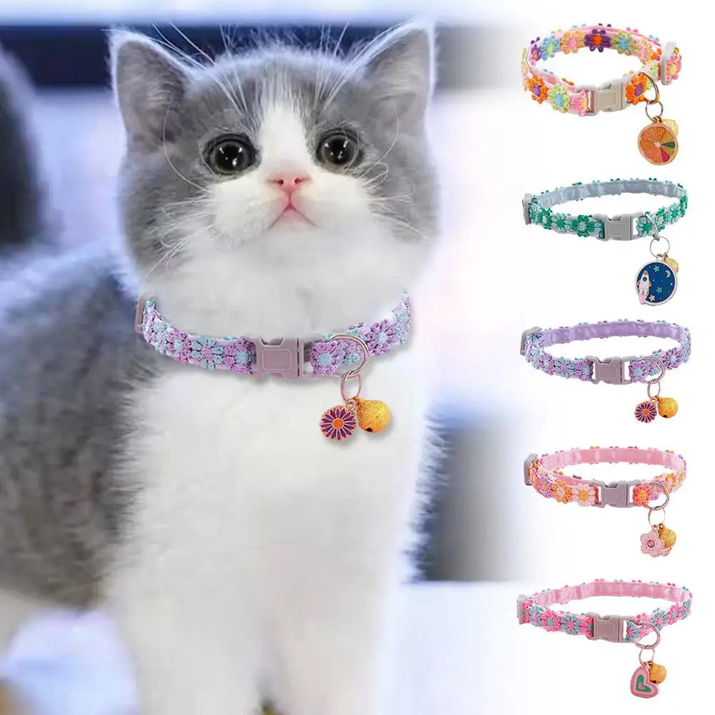 Pet Collar Adjustable Colorful Lace Flower Cat Collar Puppy Accessory Necklace Pet Collar Kitten Cute Dog Bell Cat Product