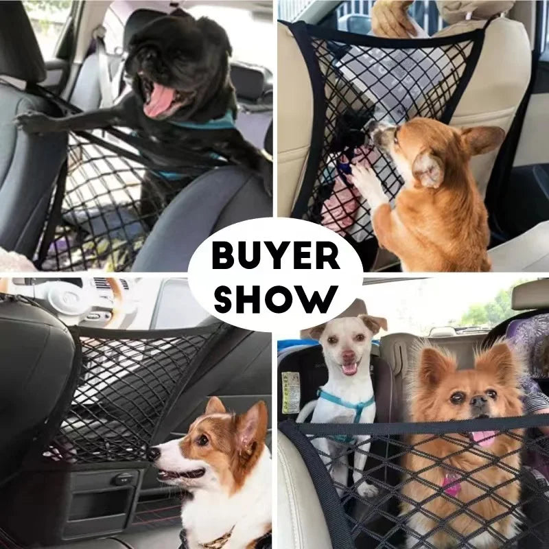 Barreira para carro para animais de estimação, barreira para cachorro, com bolsa de armazenamento de malha de segurança automática, protetor de segurança para banco traseiro, rede de malha